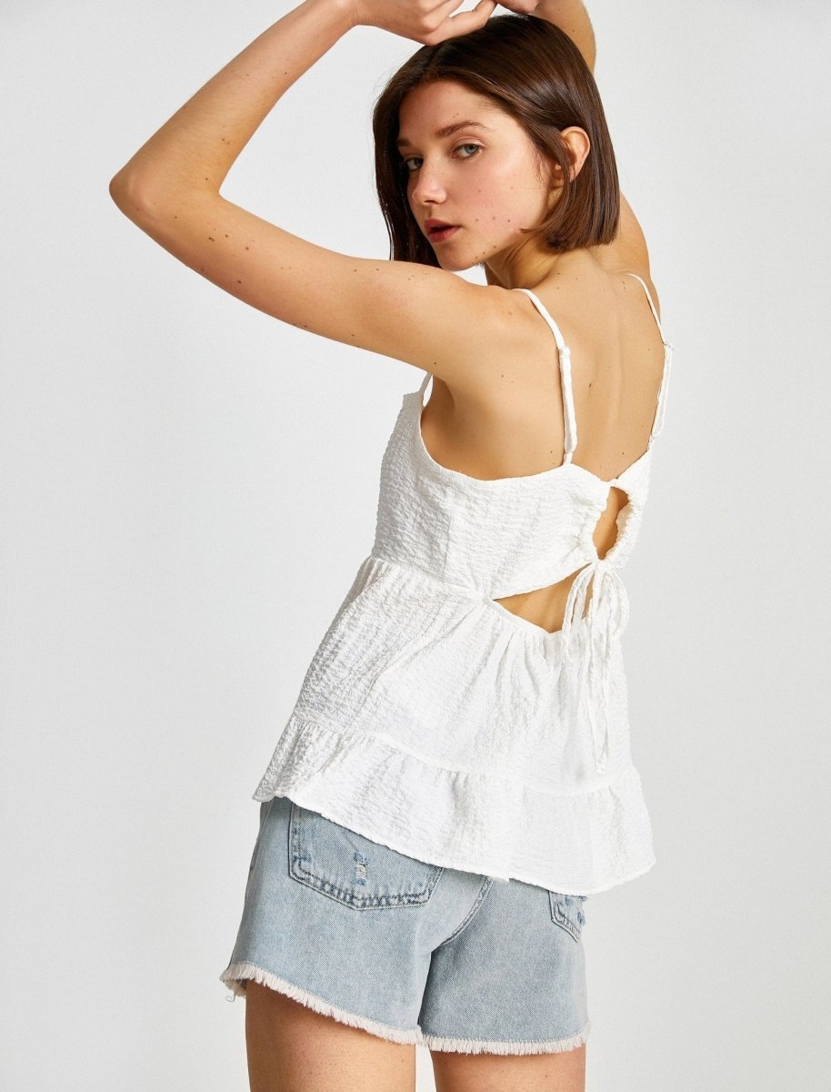 Flowy Tiered Cami Top in White - Usolo Outfitters