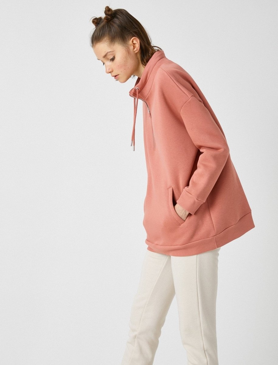 Half-Zip Funnel Neck Sweatshirt in Rose - Usolo Outfitters-KOTON