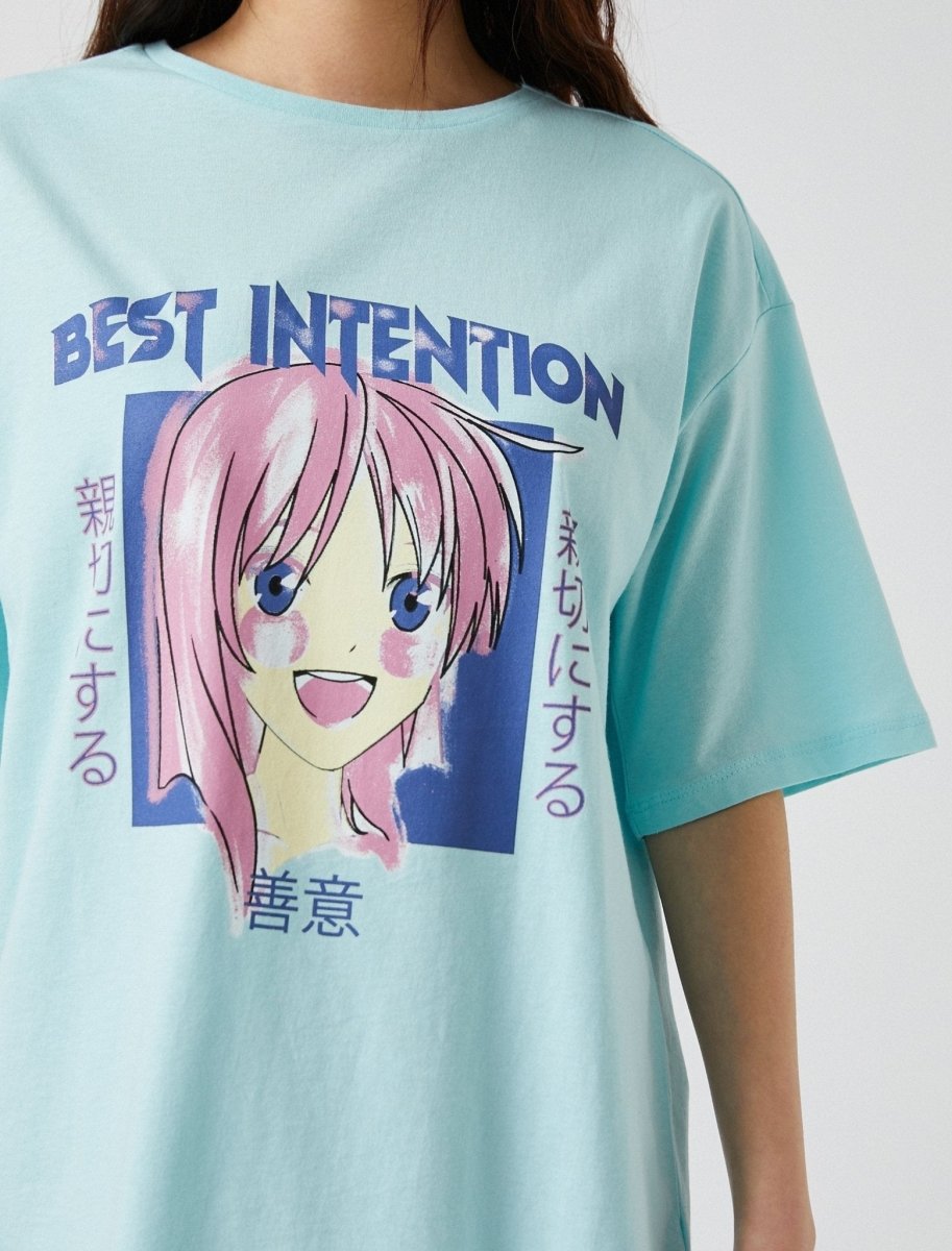 Japanese Oversize Anime Girl T-shirt in Blue - Usolo Outfitters