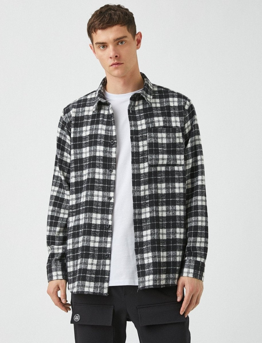 Plaid Heavy Flannel Shirt in Black