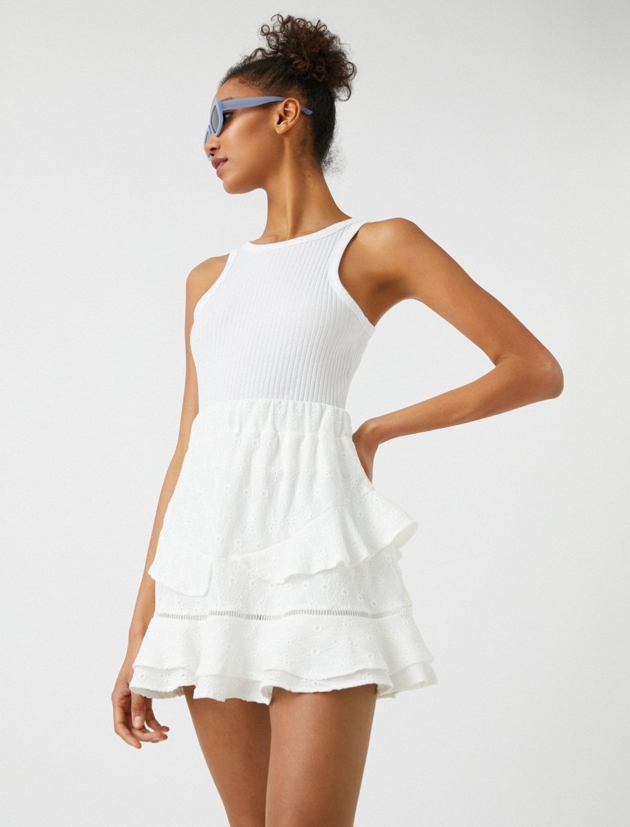 Pull-On Eyelet Mini Skirt in White