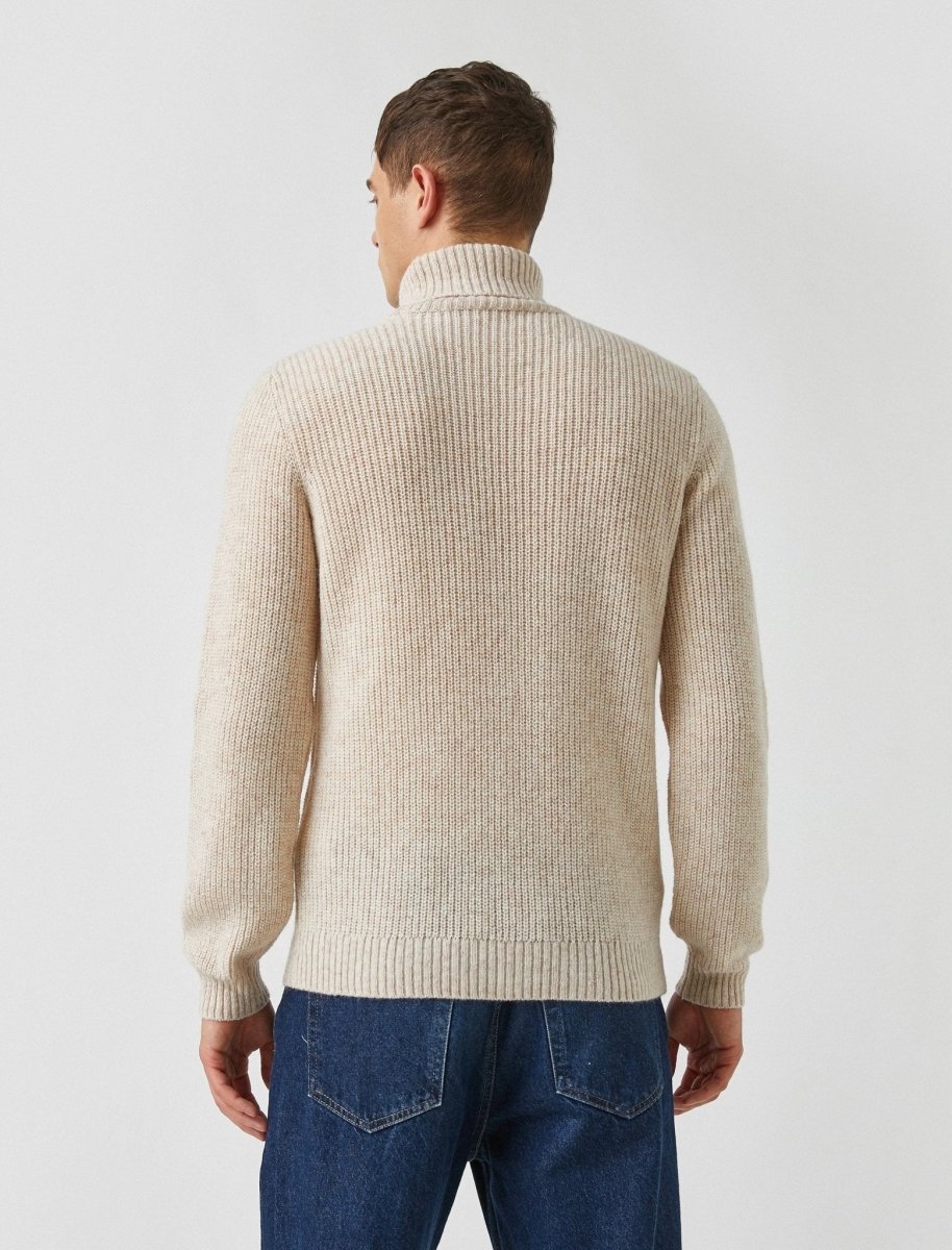 Ribbed Wool Turtleneck Sweater in Beige - Usolo Outfitters