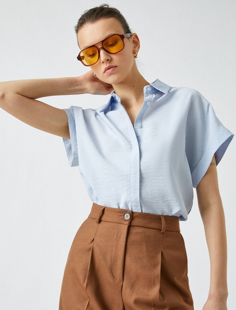 Roll-Cuff Shirt in Light Blue